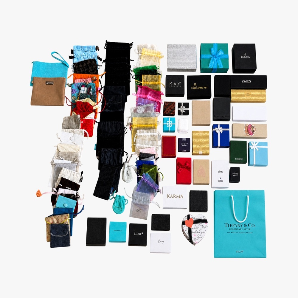 Over 100 Jewelry Boxes Pouches Lot Tiffany Kay Zales Pouches Velvet Bags Bulk